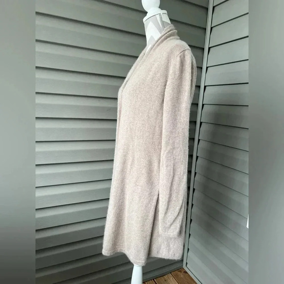 PLY Cashmere Open Front Long Cardigan Sz M Tan - Picture 2 of 7